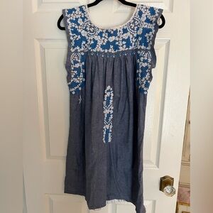 Mi Golondrina Blue and White Cap Sleeve Sundress M